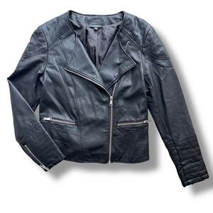 Apt 9 Womens M Black Faux Leather Asymmetric Zip Quilt Moto Jacket  Biker Grunge